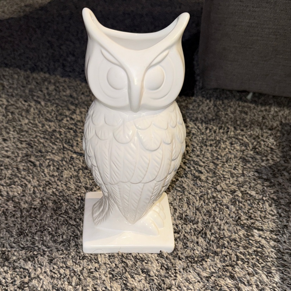 White Ceramic Owl Figurine Home Accent